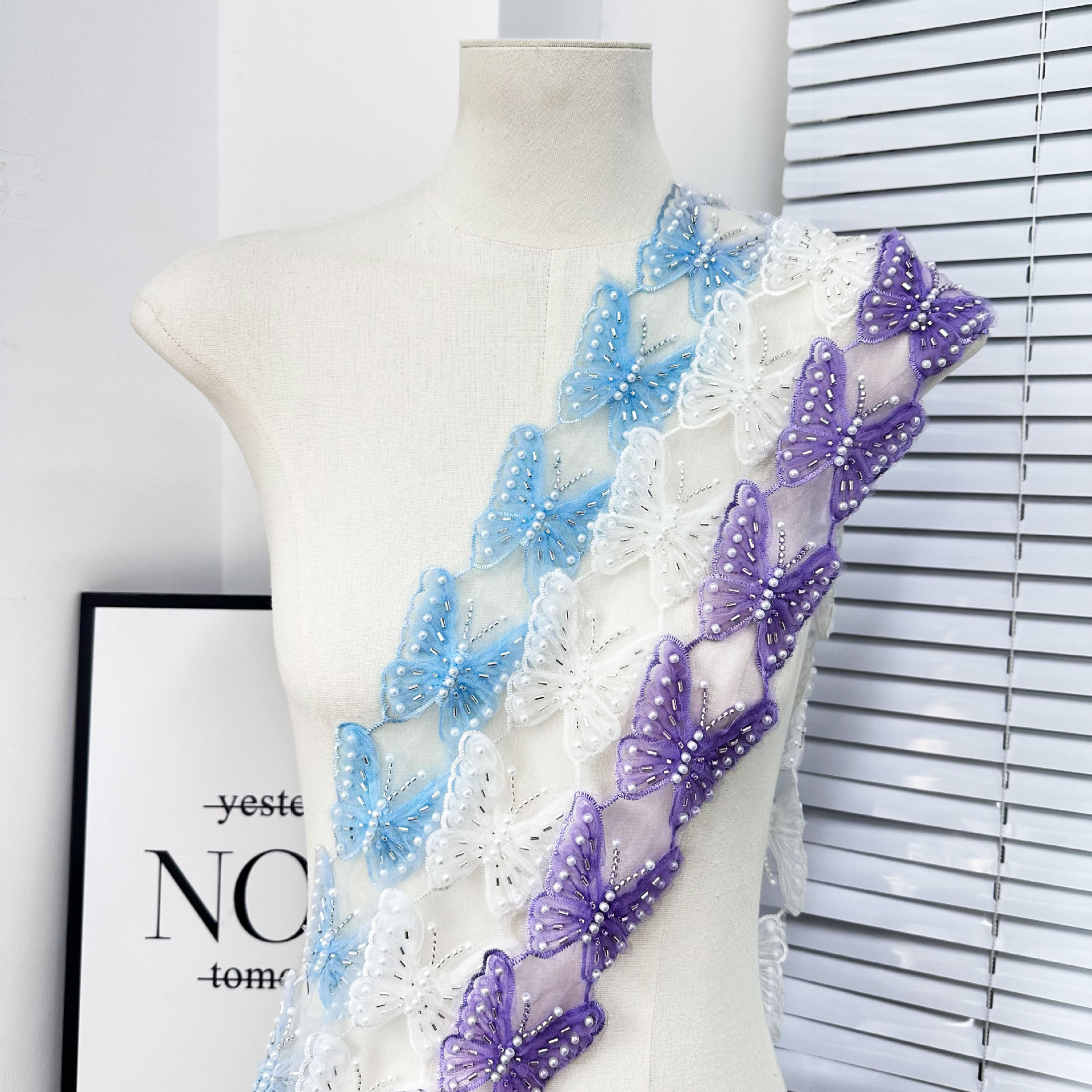 Oganza con perlas de mariposa encaje código de barras decoración hecha a mano encaje flor accesorios vestido de boda ropa de baile joyas