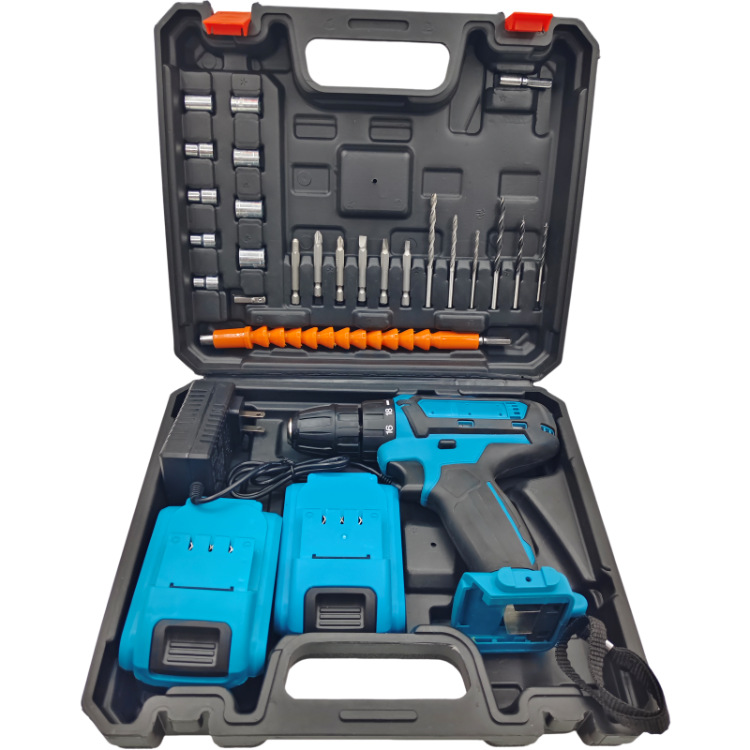 Transfronterizo nuevo taladro eléctrico de litio recargable 21v taladro de litio de doble velocidad de impacto multifuncional taladro de pinchazo perforador