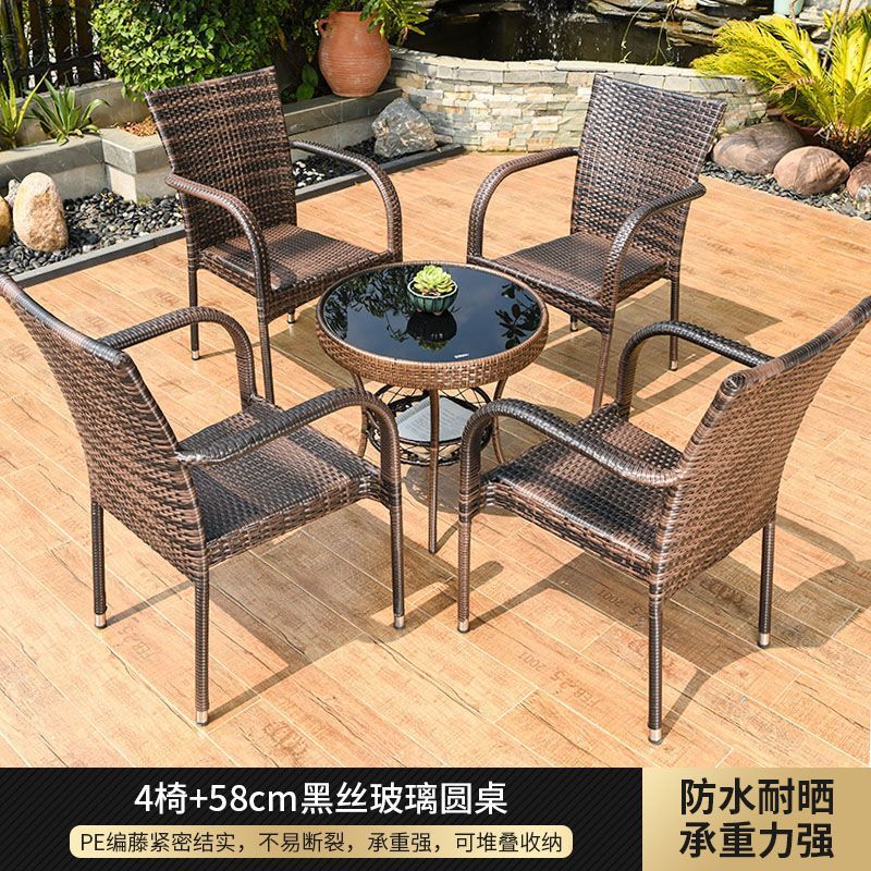 (프리쿠션) 의자 4개 + 58cm 블랙 실크 유리 원형 테이블