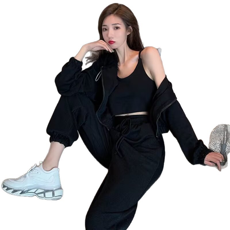高级感显瘦休闲运动装套装女秋季2025新款大码胖mm卫衣长裤三件套|undefined