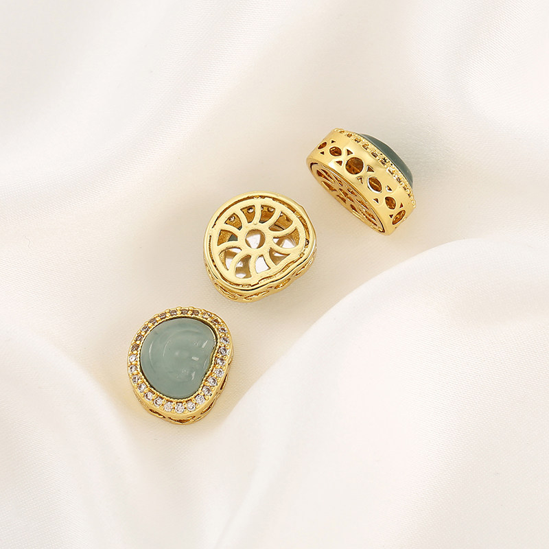 Inlaid with Natural Blue Water Jade, Gold-Plated Gourd Round Beads, Barrel Beads, Spacer Beads, Pendant DIY Bracelet Necklace Jewelry Accessories