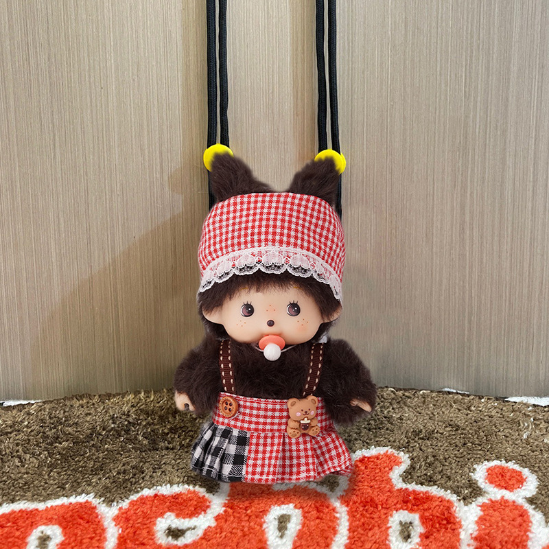 モンキーチェリー ぬいぐるみ かわいい 韓国風 クロスボディ 携帯電話バッククリップ 人形 携帯電話ケース ストラップ付き|undefined
