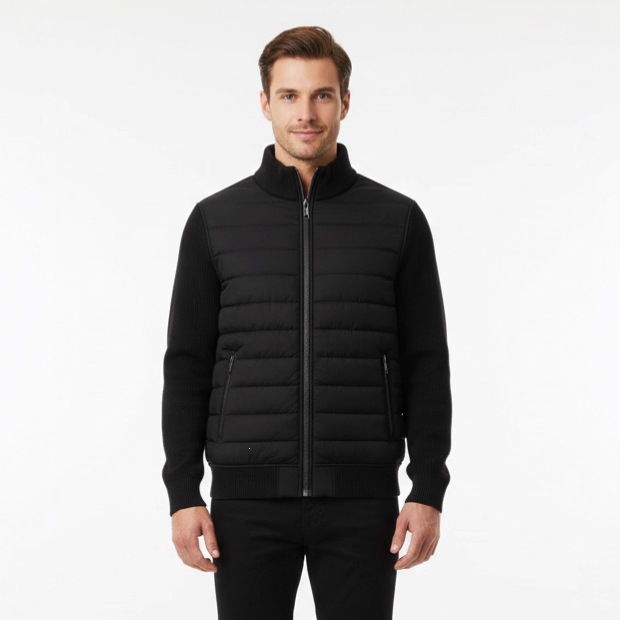 Amazon foreign trade stand-up collar patchwork fashion casual zip-up jacket cotton padded outerwear for men in Europe and America