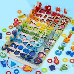 Wooden Children's Educational Puzzle Number Board Toy 2-3 Baby Multifunction Fishing Dinosaur Animal Counting Board