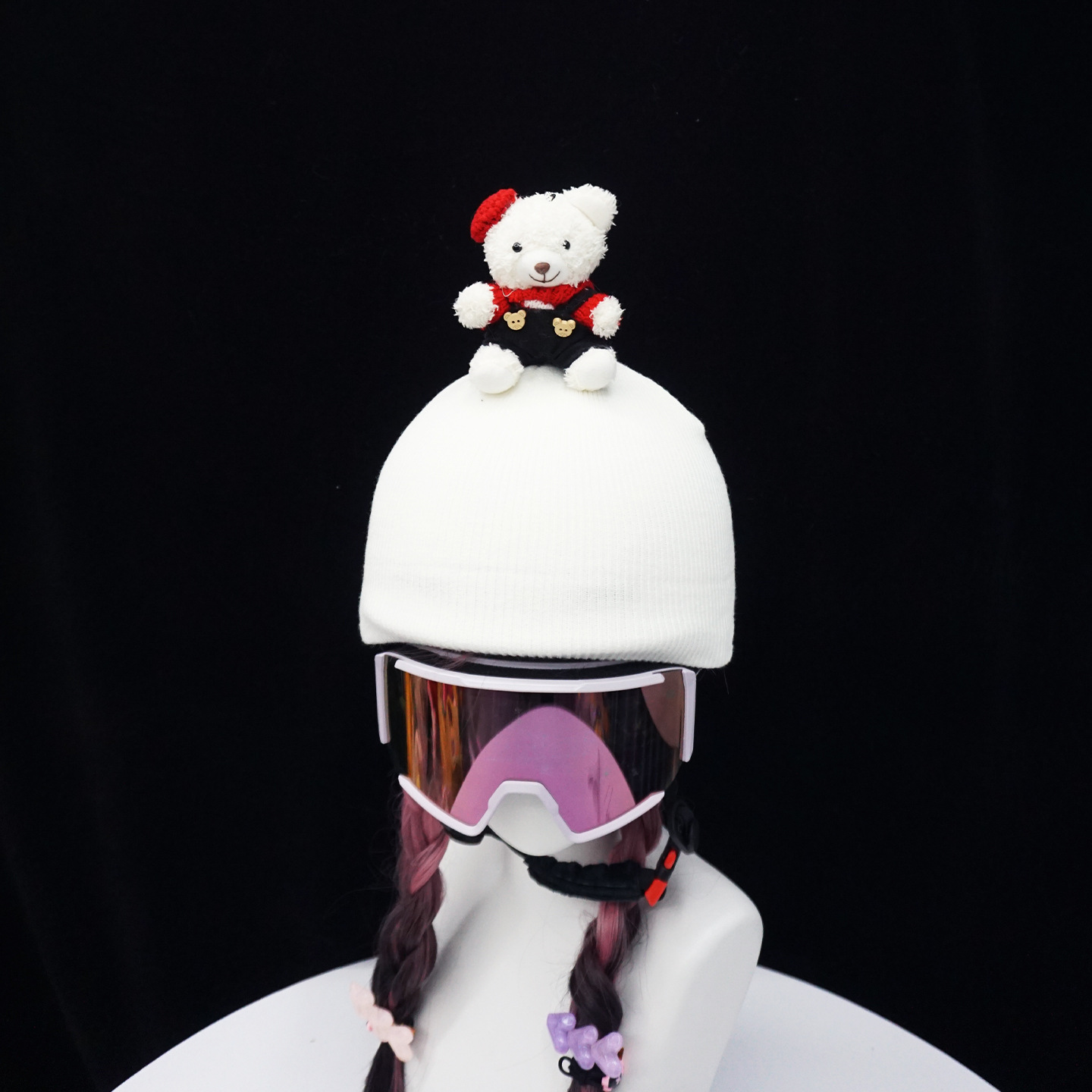 [One Thousand Ski Helmet Cap Covers] Personalized Half Helmet Cap Cover Red Hat Overalls White Bear Ski Helmet Accessories