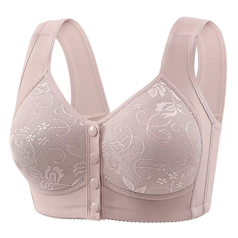 08 Cross-Border Plus Size Front Buckle Intimates Women's Thin Large Size Steel-Free Ring Push-Up Fixed Cup Vest Style Bra