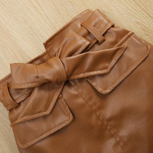 Baoxin Children's Clothing Girls' Knitted Autumn and Winter Furry Long-Sleeved Top + Irregular Brown Skirt + Belt Exclusively for Europe and America