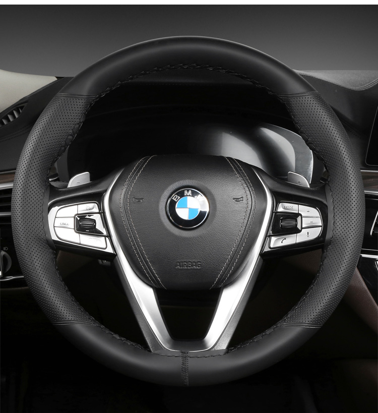 Cross-Border Tea Polyphenol Scented Summer Car Hand-Stitched Steering Wheel Cover Leather Non-Slip Men's and Women's Four-Season Universal Handle Cover