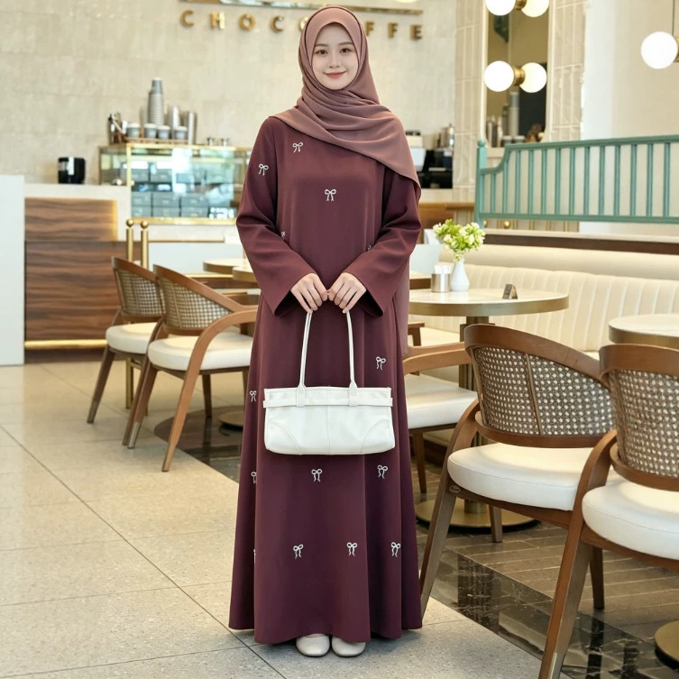 Women's Round Neck Bell Sleeve Long Robe Simple Bow Print Casual Dress