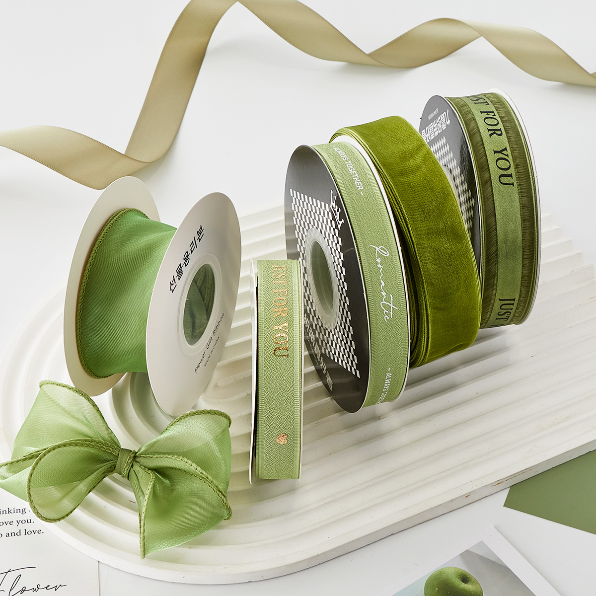 Matcha cinta verde cinta DIY cinta de color Menta Man-Wa cinta de jazmín mano trenzada bolsa de pelo ramo de flores cinta de tela