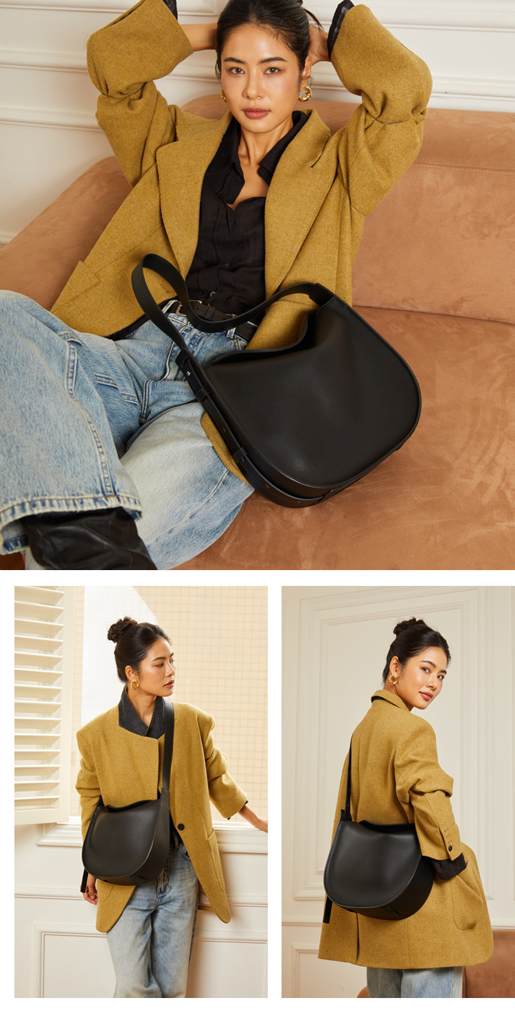 Tote leather large women's commuting 2024 new model, cowhide bucket bag, simple casual single shoulder crossbody bag_voghion.com