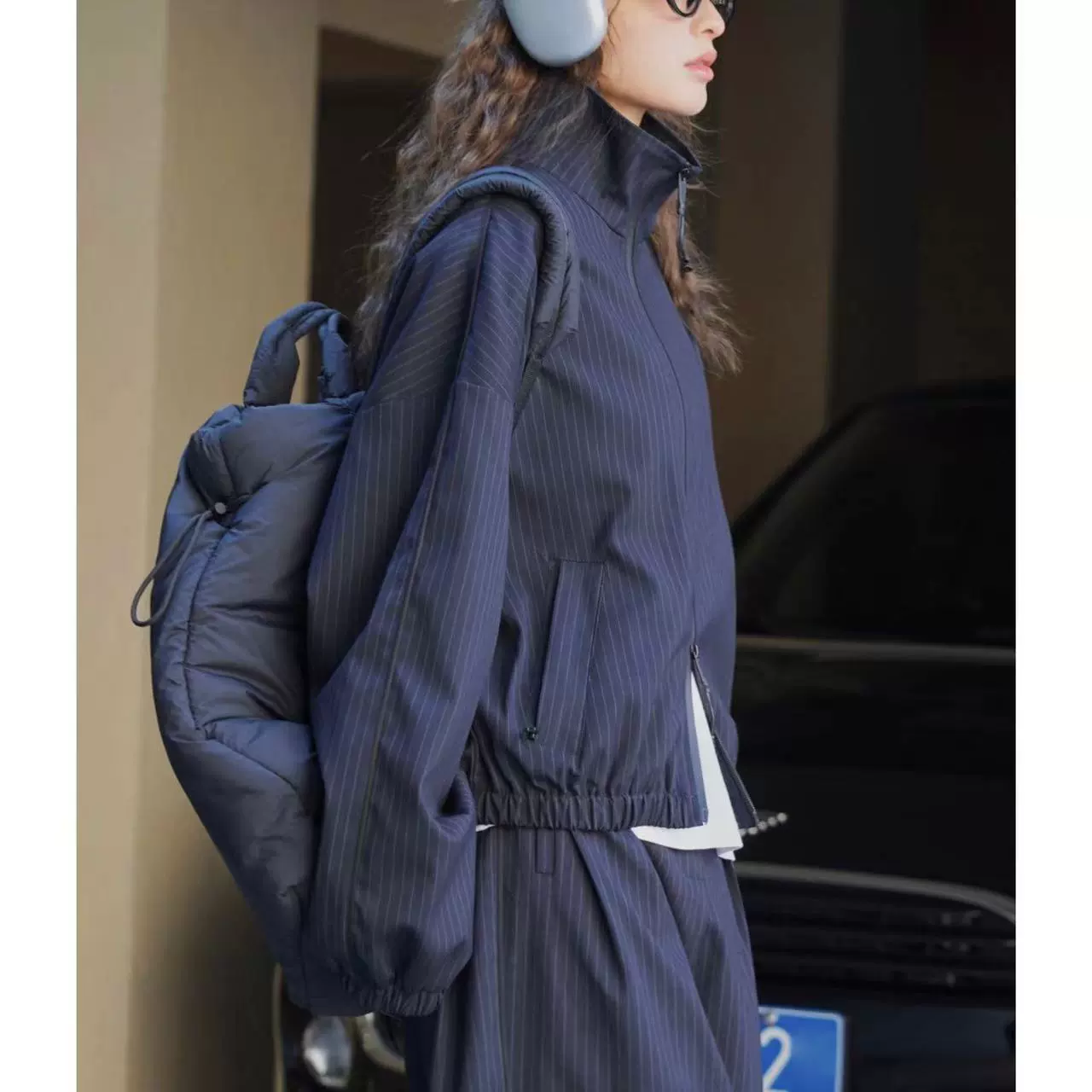 Lufu Весенняя новая Парижская модная повседневная полосатая куртка на молнии со стоячим воротником хрустящее Свободное пальто для похудения для женщин