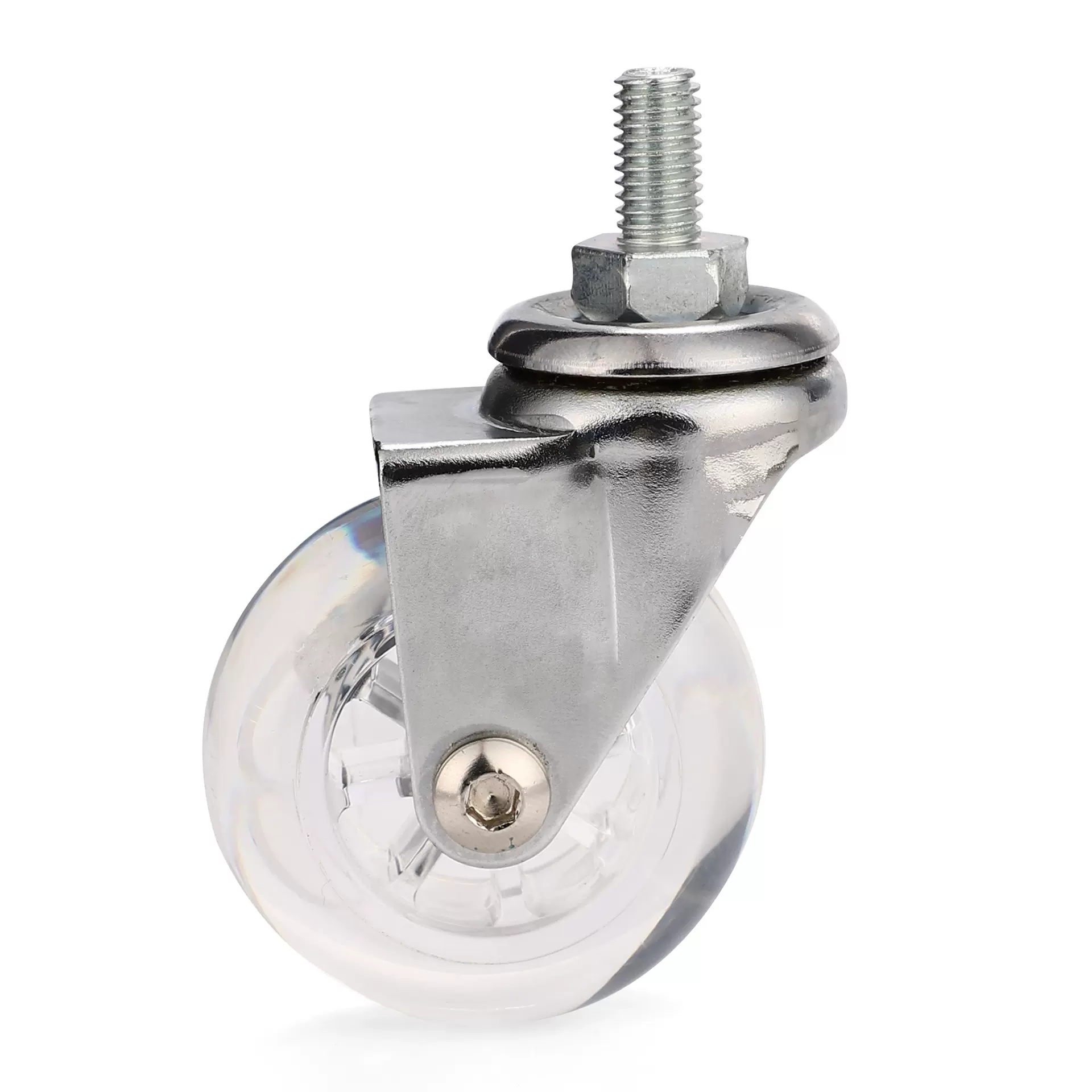 厂家2寸水晶轮丝杆8*15万向脚轮镀铬扣转向轮子亚克力推车静音轮