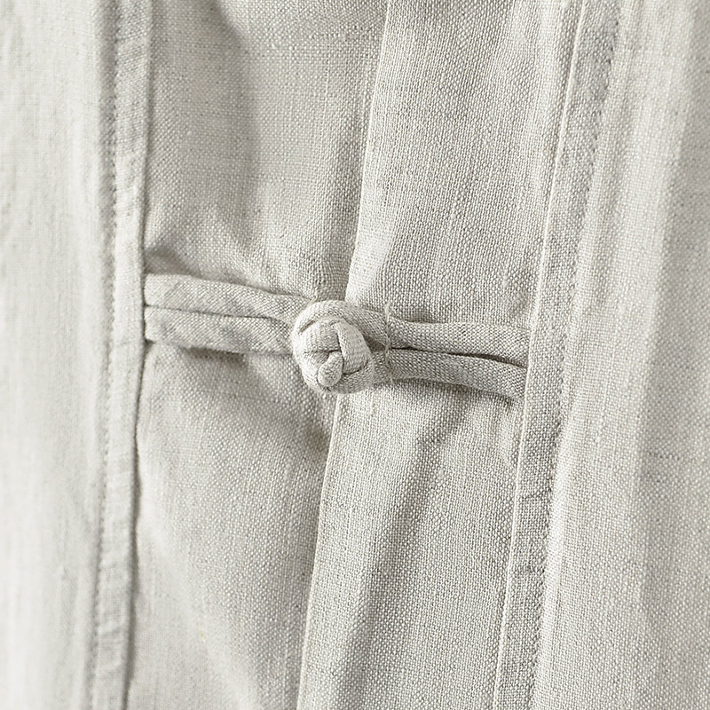 Primavera 2024 hombres de lino estilo nacional camisa suelta retro hebilla chino stand collar manga larga E009