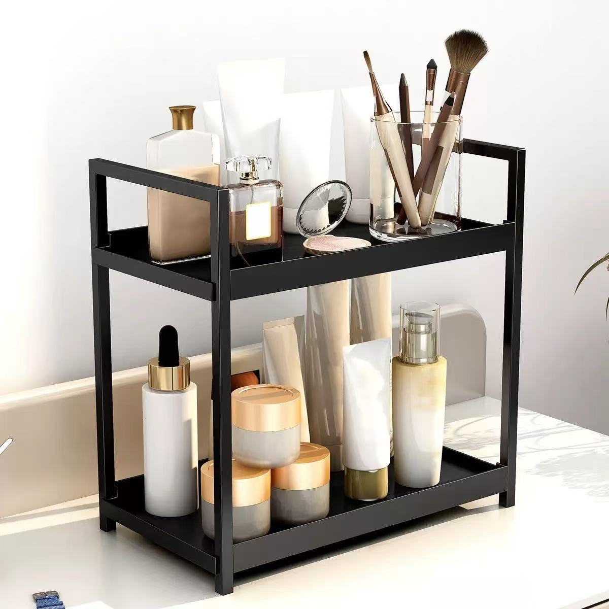 Cross-border Amazon bestseller multi-purpose double layer cosmetics organizer spice and kitchen storage rack cosmetics display