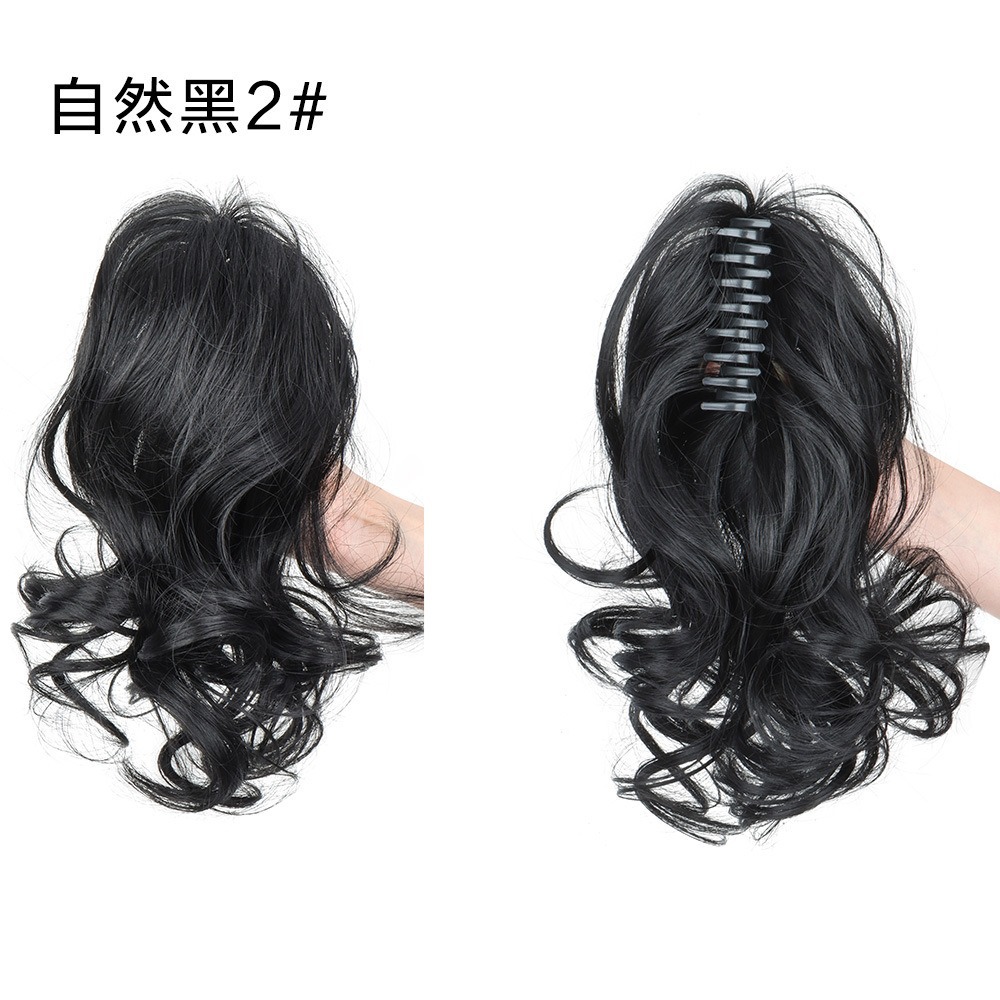 Cataratas de color europeo y americano medio rollo cola de caballo esponjoso tamaño natural clip de cabello alto cráneo clip de tiburón peluca cola de caballo