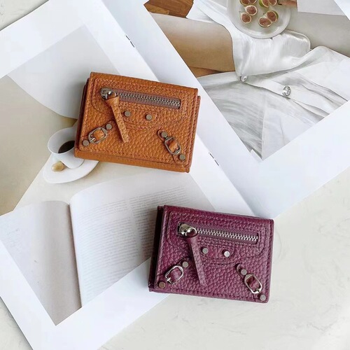 European and American Compact Mini Wallet Genuine Leather Wallet Women's Short Thin Motorcycle Coin Purse Tri-fold Leather Wallet Liuding