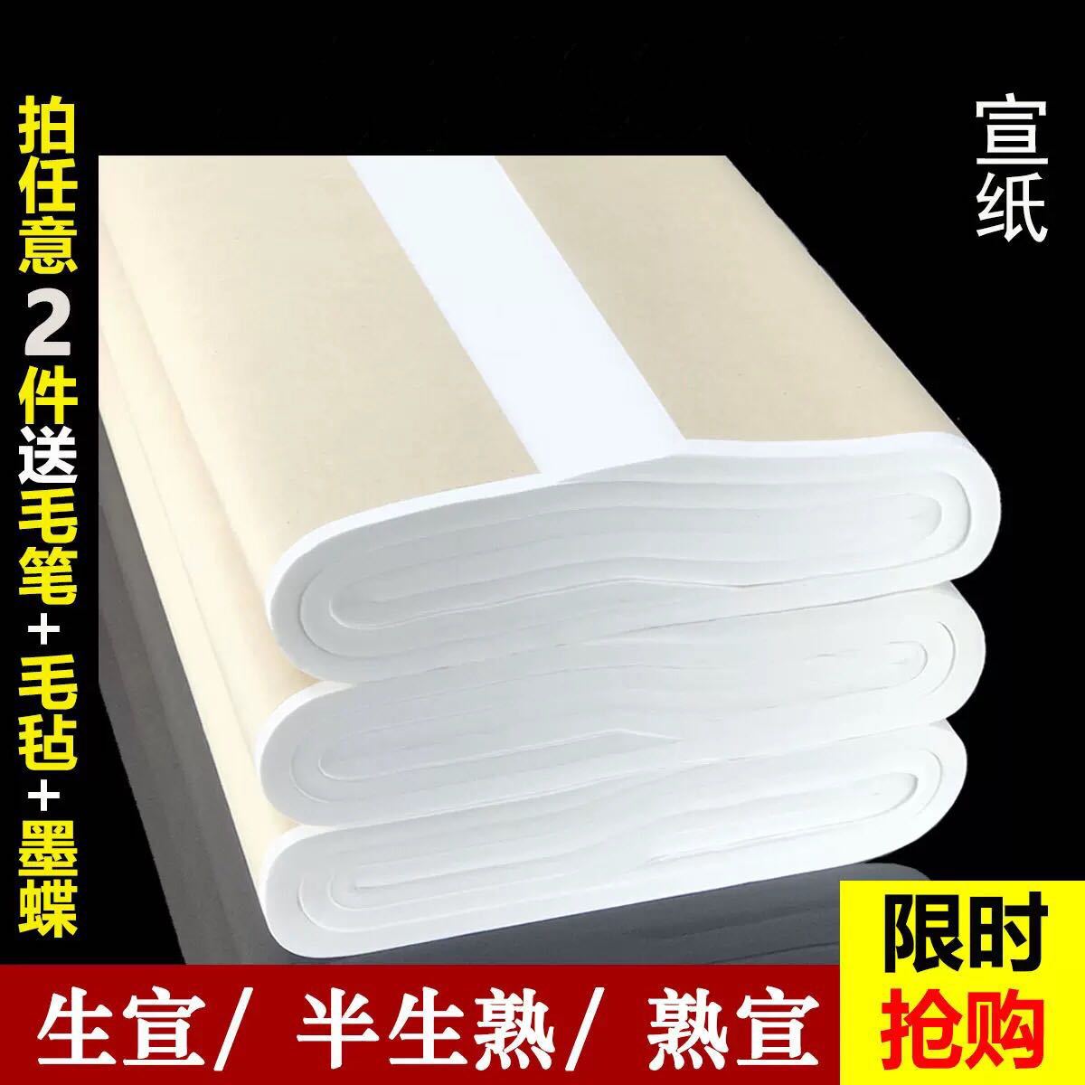 加厚宣纸半生半熟书法专用纸初学者毛笔字纸工笔画国画生宣4尺生