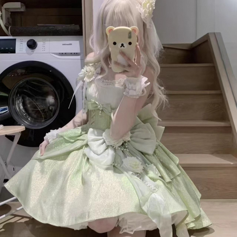 ローズハート JSK プリンセススカート 小さなフラワーウェディング ロリータ ピーチ ホワイト ティー デザイン ロリータ スカート 早春スカート|undefined