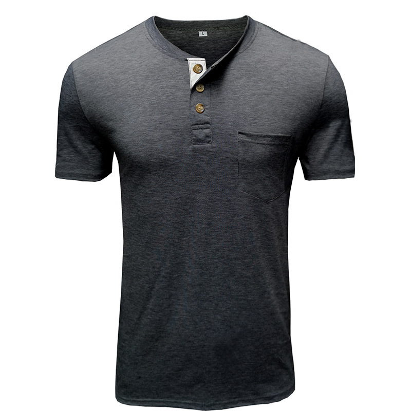 Sommer Europäisches und Amerikanisches Herren-Kurzarm-T-Shirt, Herren-Bottom-Shirt, Rundhalsausschnitt, lässiges, vielseitiges Henley-Shirt_voghion.com