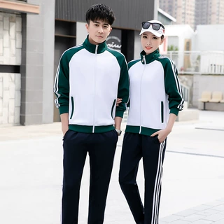 春秋运动套装男女儿童休闲跑步团体服绿色新款秋冬班校服印字LOGO