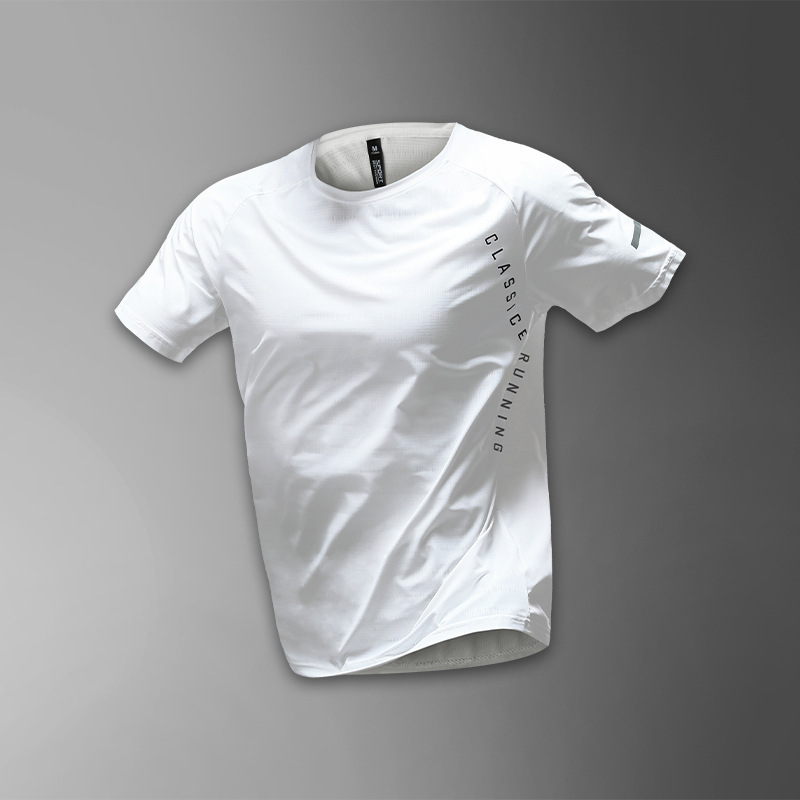 アイスシルクスポーツ Tシャツメンズ速乾性夏薄いランニング半袖新しい白通気性トップトレーニング服|undefined
