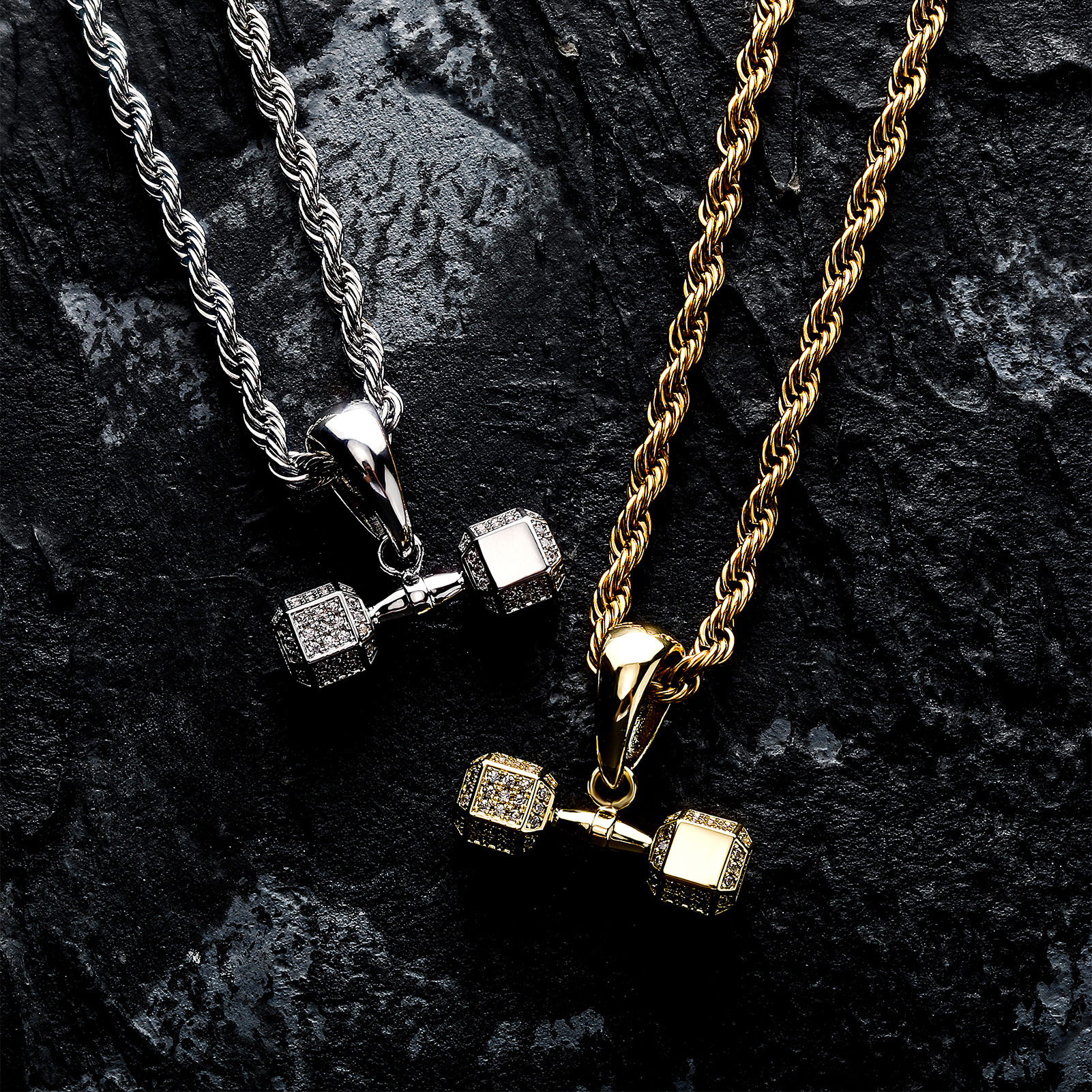 Hip-hop Sports Style Zircon Dumbbell Pendant Necklace Men's Personality Trend Collarbone Chain