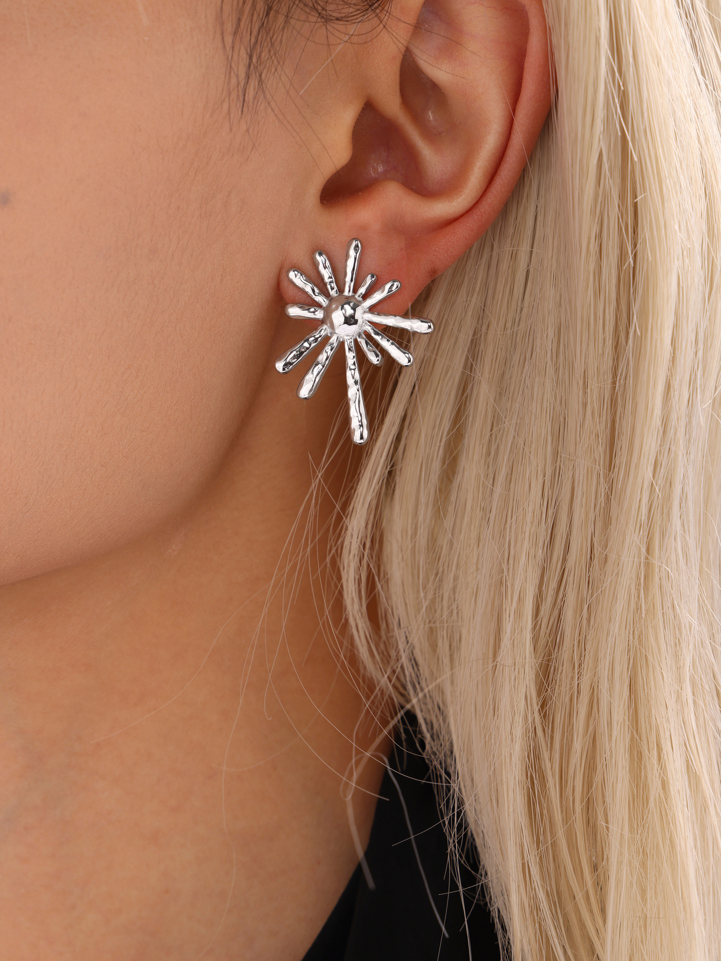 Stainless Steel Sunflower Radiant Earrings For Women Gold Style_voghion.com