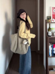 2025新款黄色小香风系带针织衫上衣韩系高级感套头毛衣女早秋季新