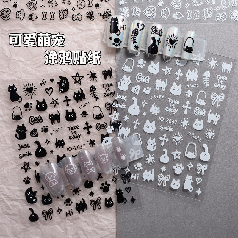 Simple Cartoon Cute Cat Puppy Childish Nail Art Sticker Little Red Book Explosions 3D Transparent Bottom Adhesive Nail Sticker Simple Cartoon Cute Cat Puppy Childish Nail Art Sticker Little Red Book Explosions 3D Transparent Bottom Adhesive Nail Sticker