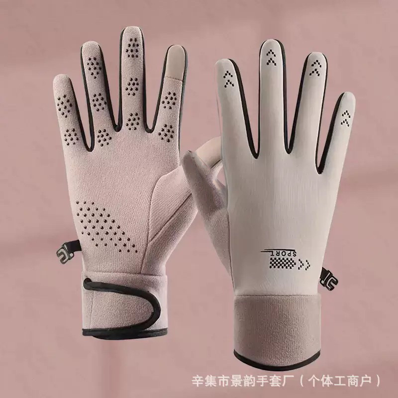 春、秋、冬暖かいアウトドアサイクリングスポーツ男性と女性のカップル滑り止め防風防水プラス薄いベルベットタッチスクリーン手袋|undefined