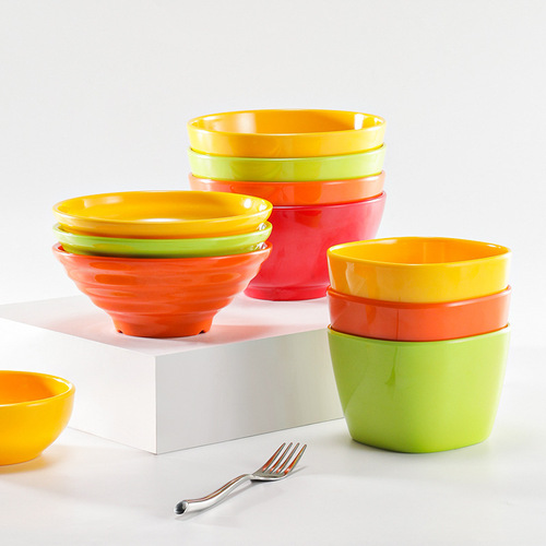 彩色密胺小碗商用餐具塑料碗快餐饭碗粥碗四方形汤碗甜品碗米饭碗