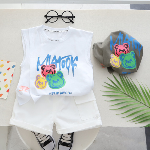 Children's vest suit boys thin Korean style children's clothing baby clothes summer girls two-piece set children's summer clothing trendy