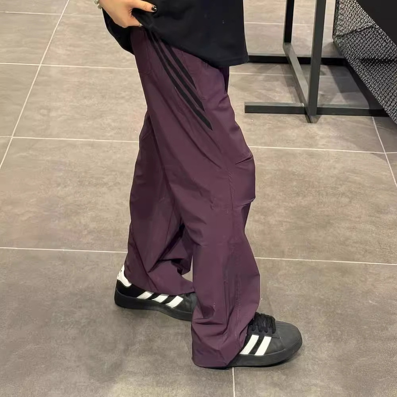 Ebony Purple Paratrooper Caught Pants Men's Summer Thin Pleated Design Striped Pants Breathable Quick-drying Casual Pants