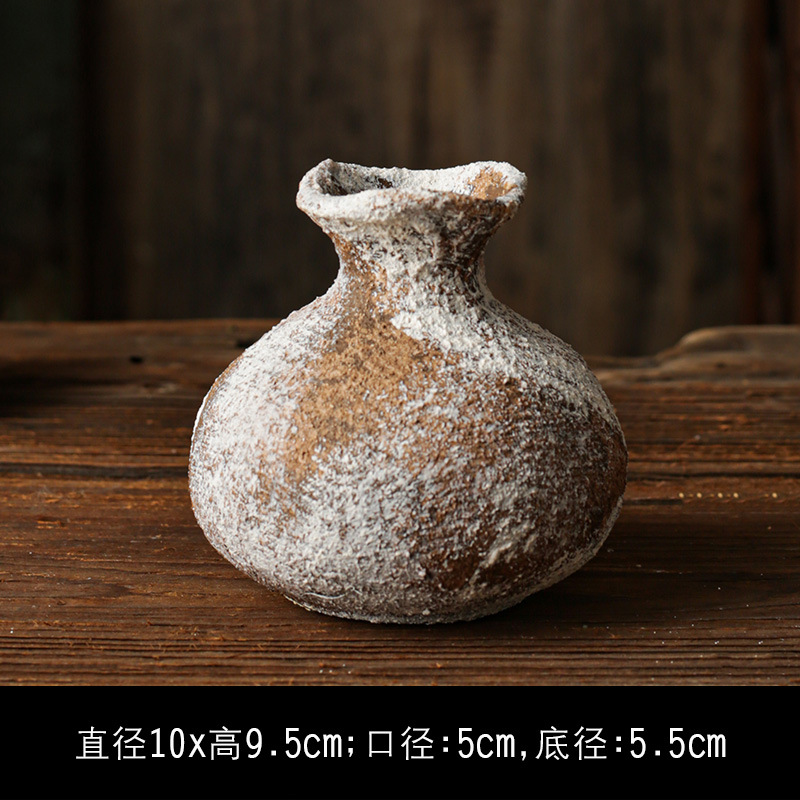 セラミック花瓶、レトロなわびさびスタイルのB&B装飾、中世の粗い陶器アートフラワーアレンジメント、家庭用家具、陶器のポット