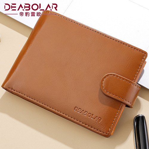 Wallet cross-border short horizontal wallet retro men's buckle pu wallet multi-functional men's wallet large capacity
