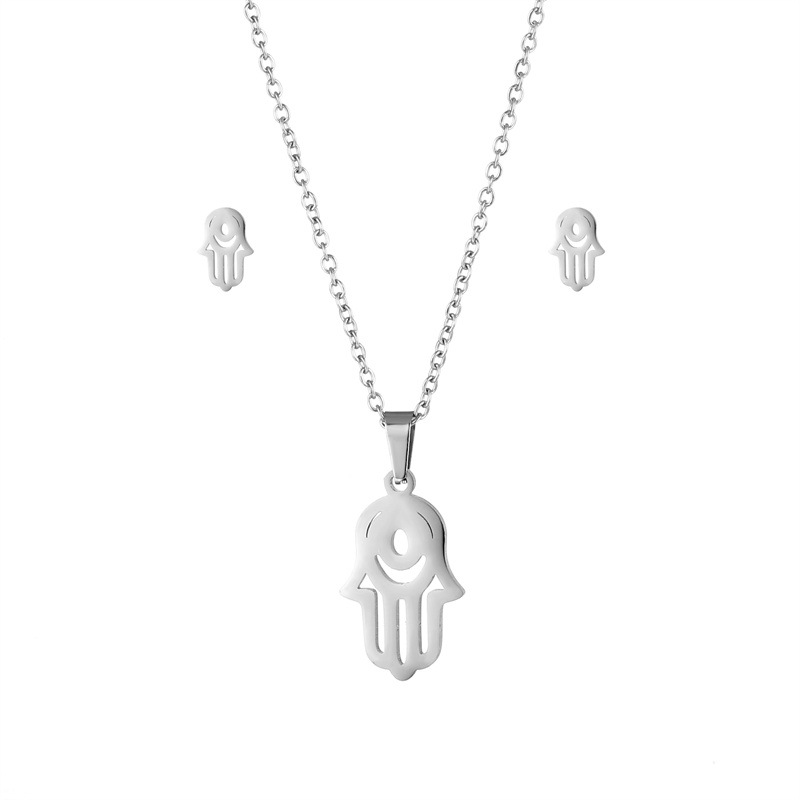 Fashion Devilu0027s Eye Stainless Steel Clavicle Chain Stud Earrings Set