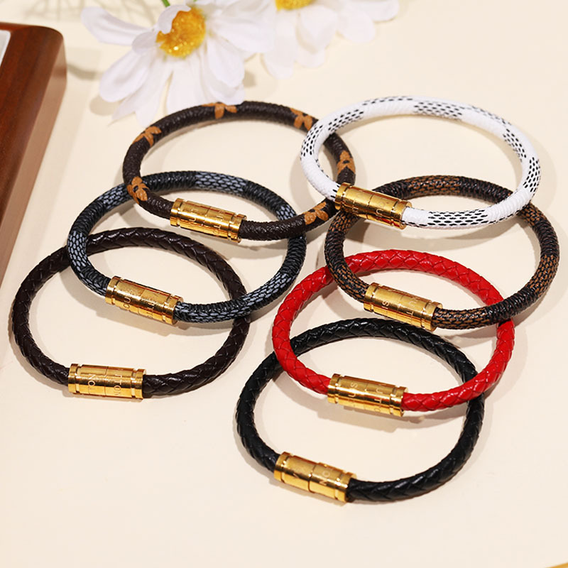 Classic Vintage Leather Couple's Leather Cord Bracelet, Personalized Stainless Steel Double Magnetic Bracelet, Unisex Fashion Korean Style