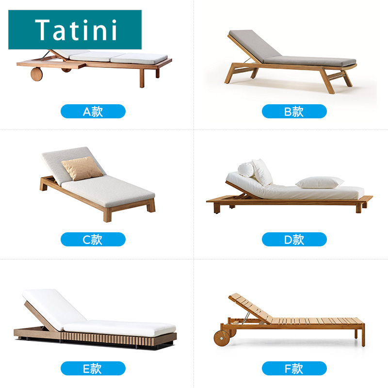 TECA al aire libre tumbado cama de ocio individual reclinable impermeable a prueba de sol piscina reclinable sofá cama de madera maciza muebles de patio image 1