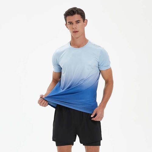 Summer men's sports and leisure fashion gradient short-sleeved tops fitness running quick-drying T-shirt printed with logoA brand