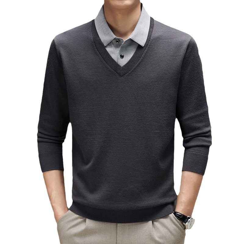 남자 가짜 투피스 최악의 스웨터 셔츠 칼라 가을과 겨울 두꺼운 따뜻한 비즈니스 캐주얼 48 울 베이스 셔츠