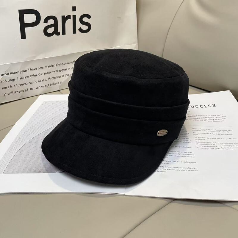 古早浪漫麂皮绒褶皱平顶马术帽2025新款复古做旧休闲报童帽显脸小|undefined