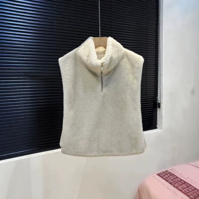 New cross-border Amazon product: Women's faux mink fleece stand-up collar shawl pullover vest, ZA multi-color simple fashion style.