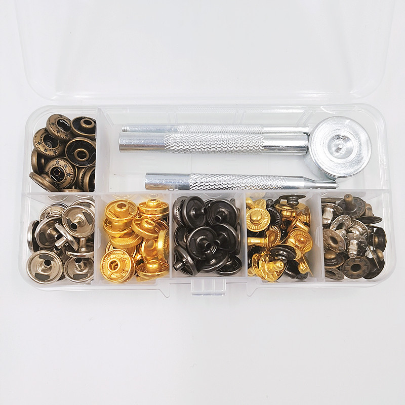 Cuatro colores 12.5mm cobre metal 633 conjunto de cierre + herramientas botones ropa ropa de cuero botones de presión ocultas