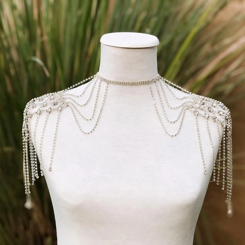 Cross-border new product exaggerated tassel shoulder chain, European and American versatile night club party water drill body chain for women