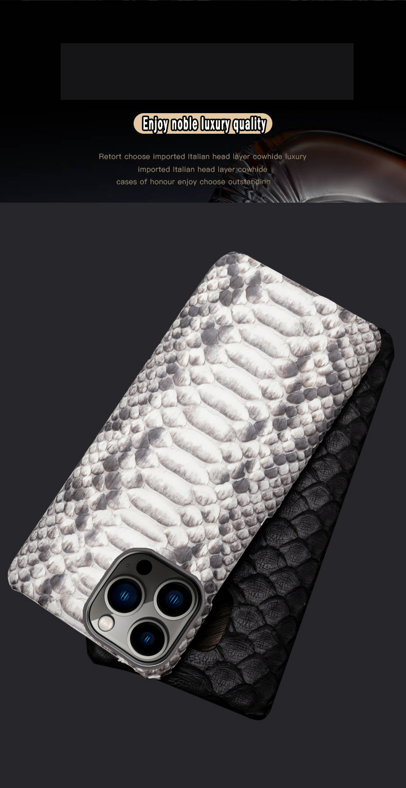 Ốp lưng iPhone da rắn tự nhiên vân cá sấu chống sốc — Lưng màu nguyên bản, Bụng màu nguyên bản, Màu đen bụng chi tiết 4
