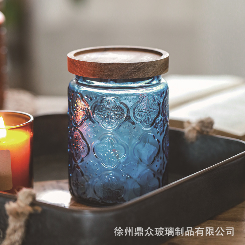 Relieve vidrio de color sellado tarro hogar cocina granos té almacenamiento tanque 700 ml en stock al por mayor