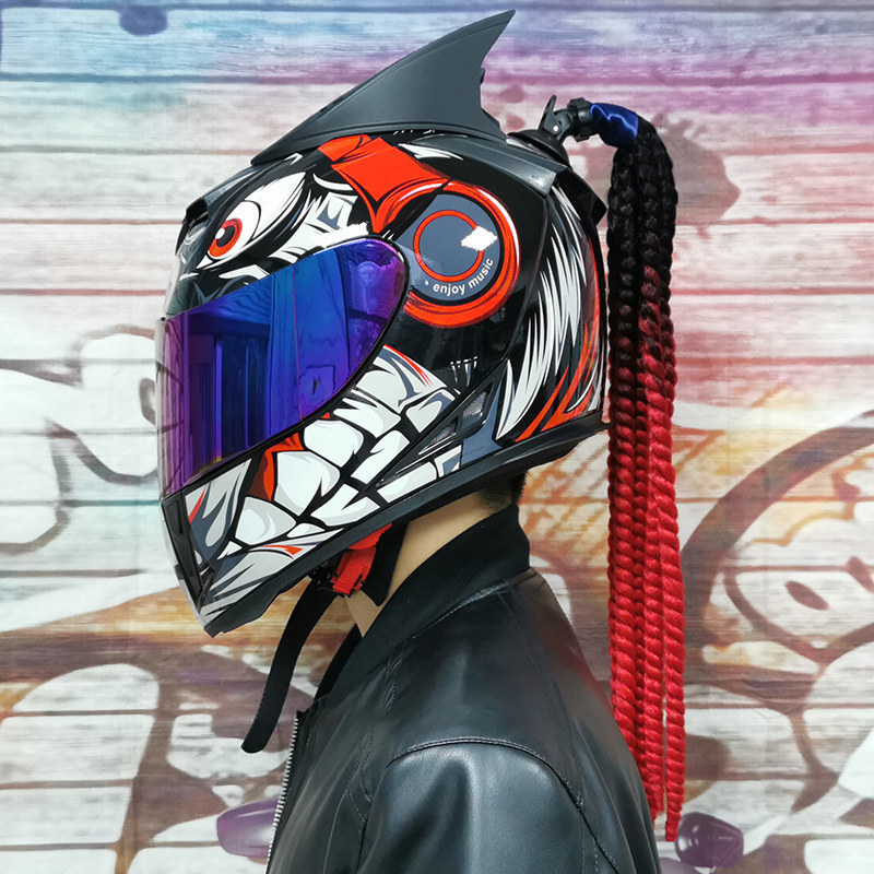 JIEKAI coche eléctrico bicicleta casco hombres y mujeres casco completo cuatro estaciones doble espejo bluetooth personalidad casco gris mentira carrera