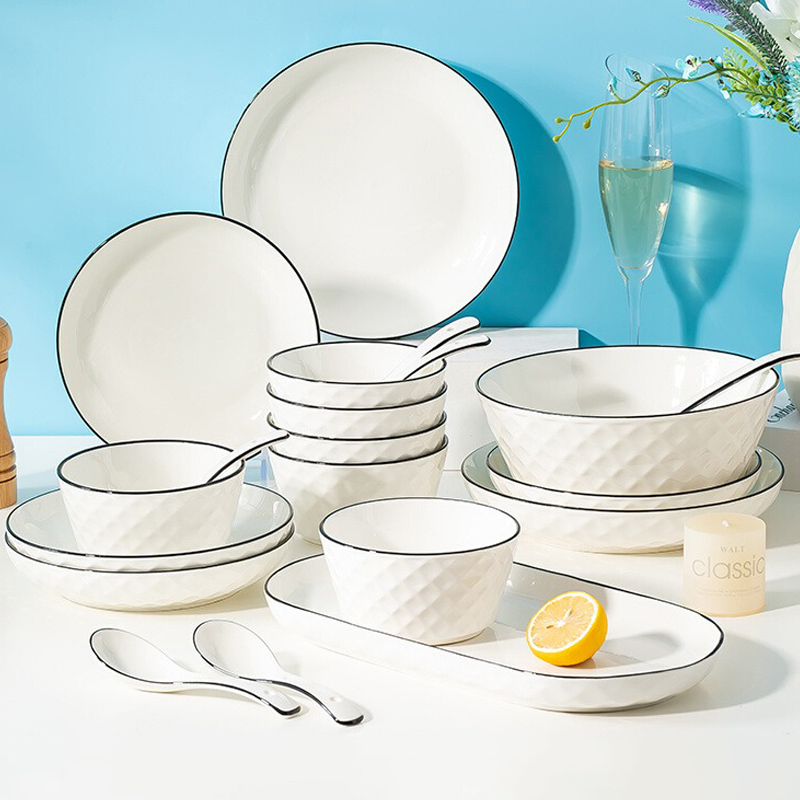 New Scandinavian Household Dish Set Ceramic Rice Bowl Dish Plate Noodle Bowl Soup Bowl Combination Simple Personalized Plate Dish