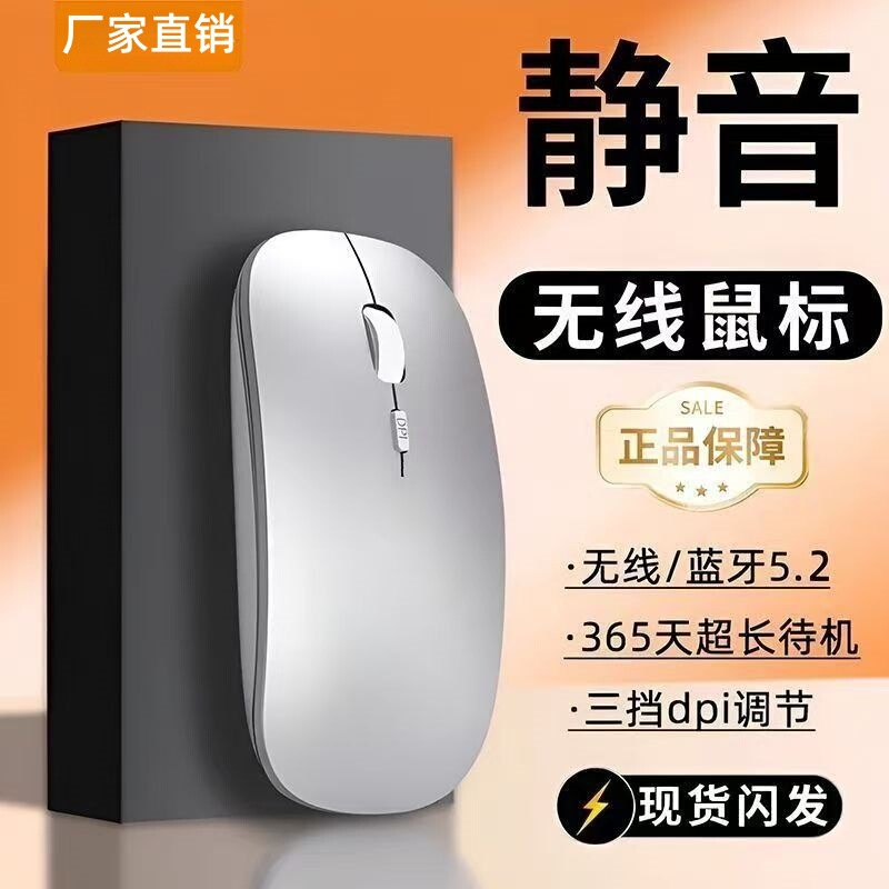 Cross-Border Silent Wireless Mouse, Rechargeable, Dual-Mode, Suitable for Laptops, Desktops, Hp, Dell Computers